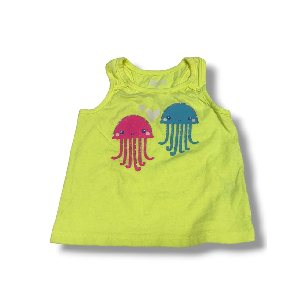 Circo Neon Yellow Jellyfish Tank Top Girls 18M Glitter Ocean Sea Life Racerback